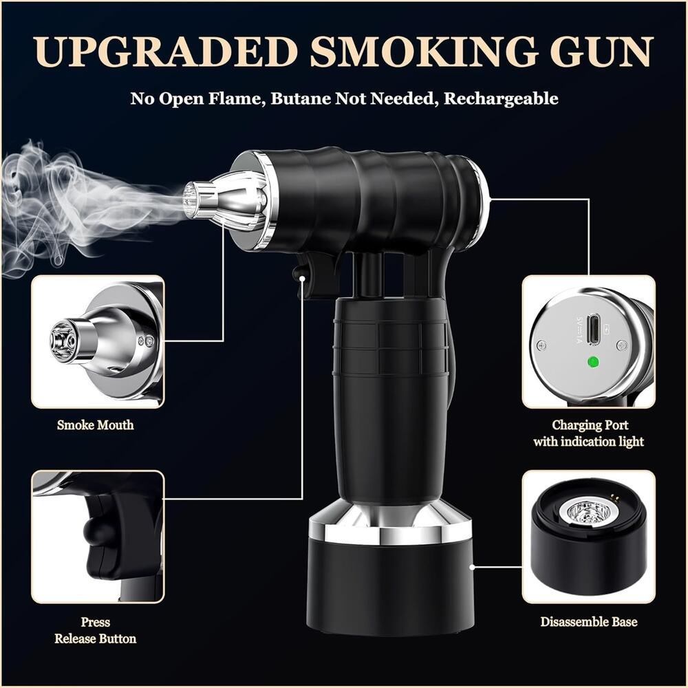 Electric Cocktail Smoker Kit - Rechargeable Whiskey Smoker Kit with Smoking Gun - Picture 5 of 7